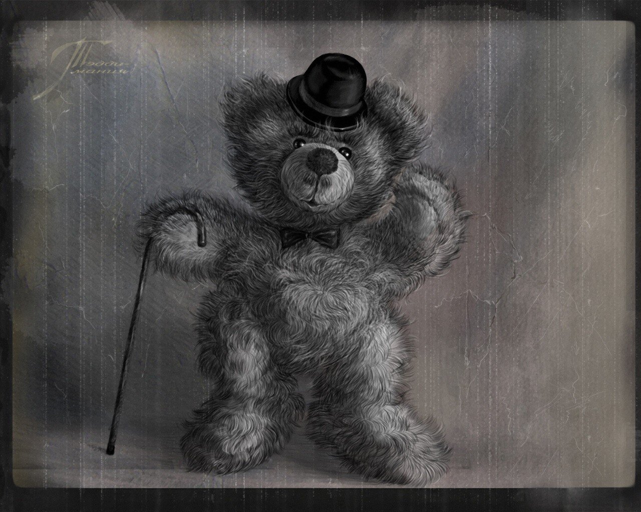 teddy vieille photo ours chapeau canne