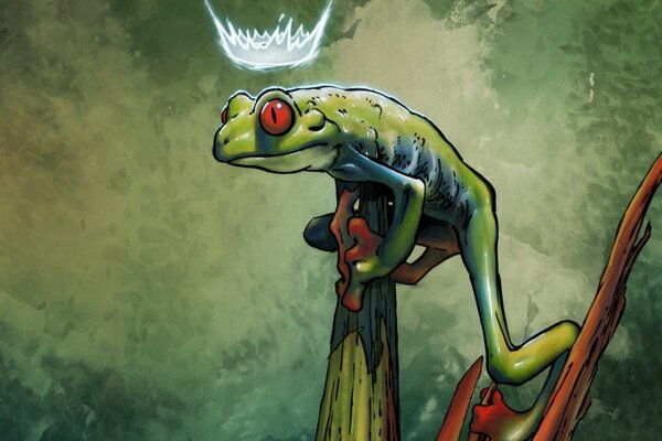 Green frog with a crown art