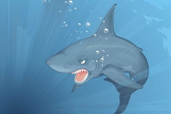 Zeichnung eines Hais in der Tiefe des Meeres