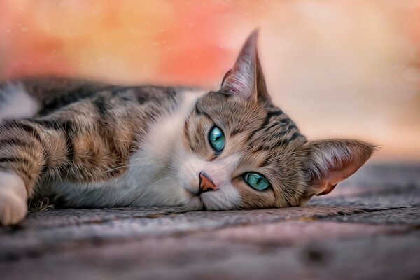 Domestic cat with blue eyes