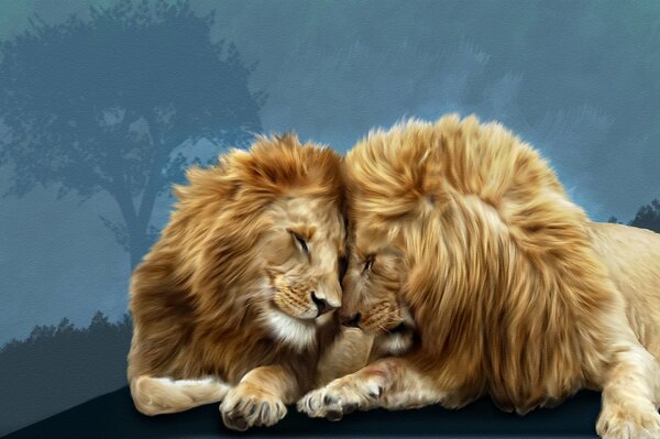 Obraz stworzony za pomocą Photoshopa o braterskiej miłości Lwów