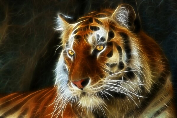 3d airbrush Tiger auf schwarzem Hintergrund