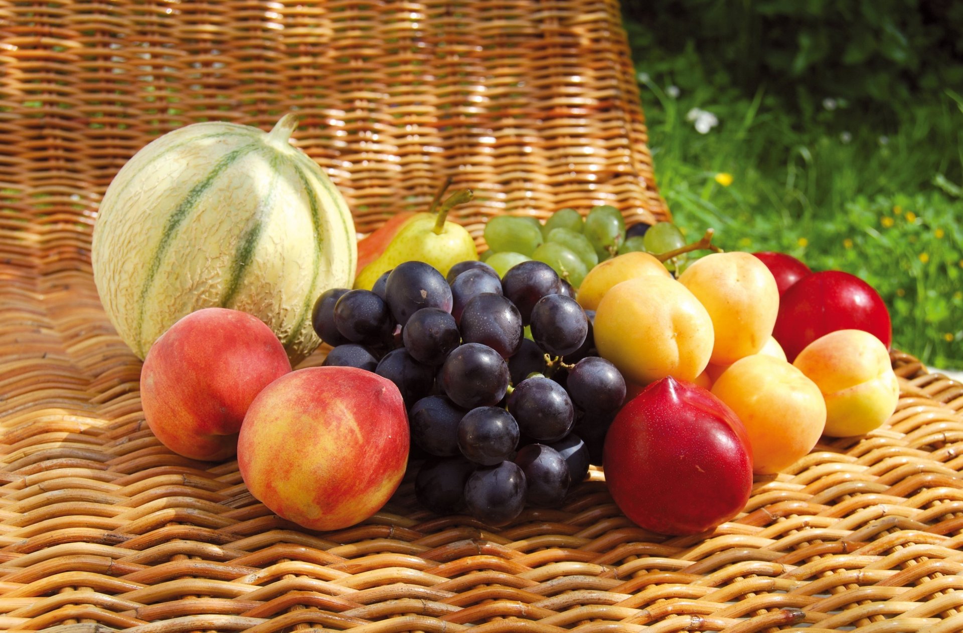 fruits berries food melon apricots peaches nectarines grapes pear plums solar summer