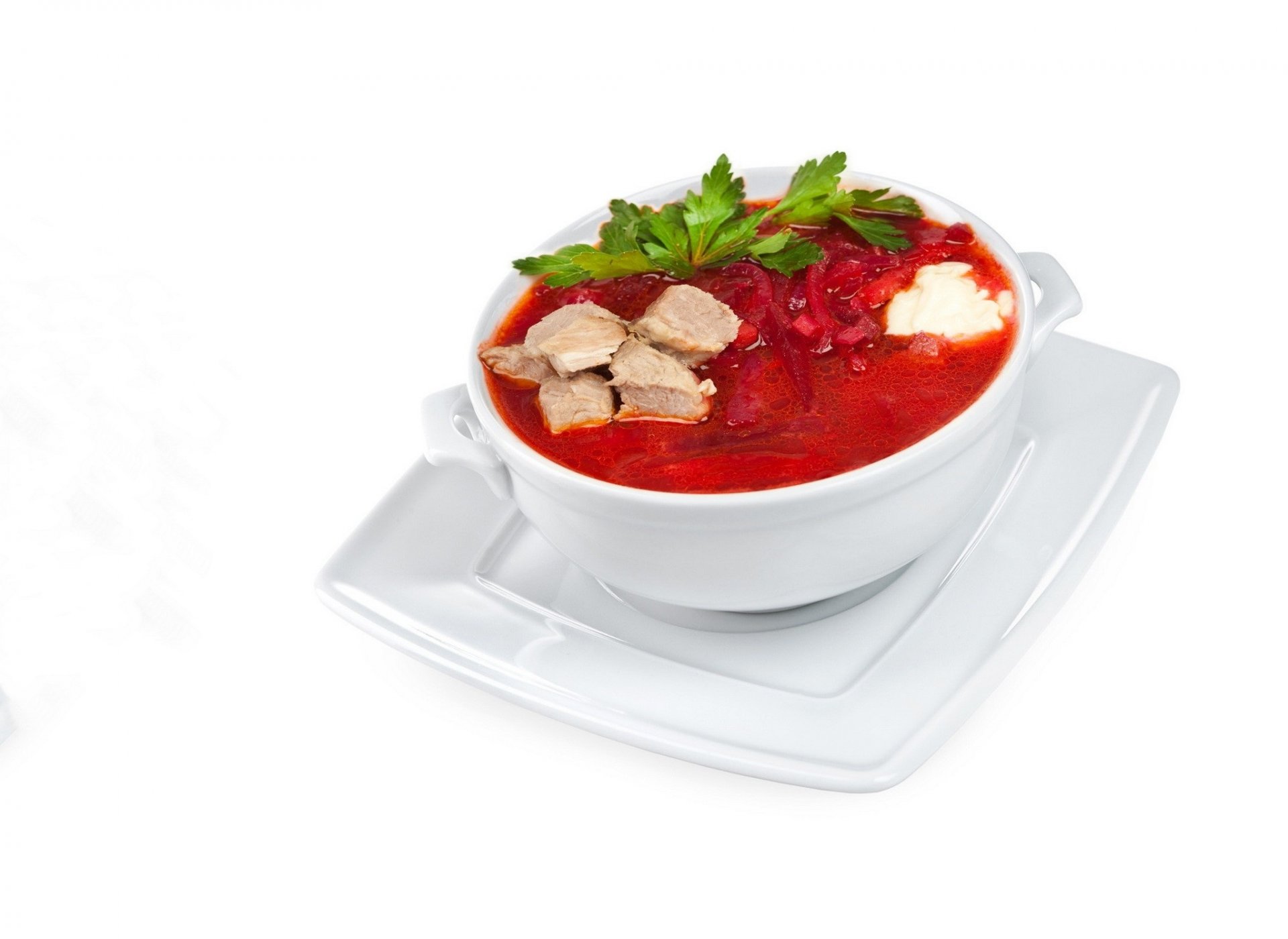 borscht carne prezzemolo verdure panna acida pranzo zuppa cibo