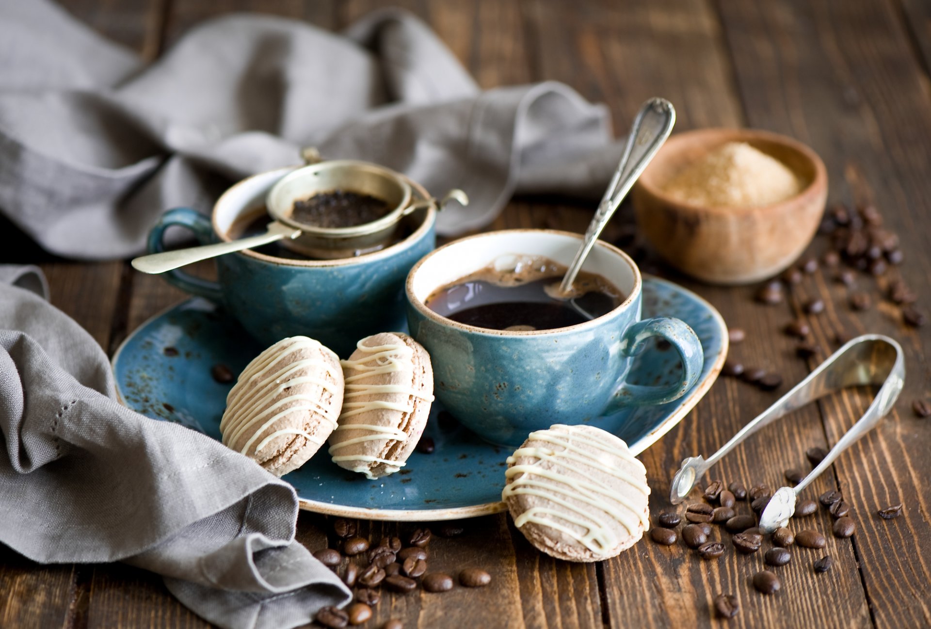 coffee cookies macaroon macaron baking glaze dessert sweet sugar grain cups service strainer forceps spoon still life anna verdina