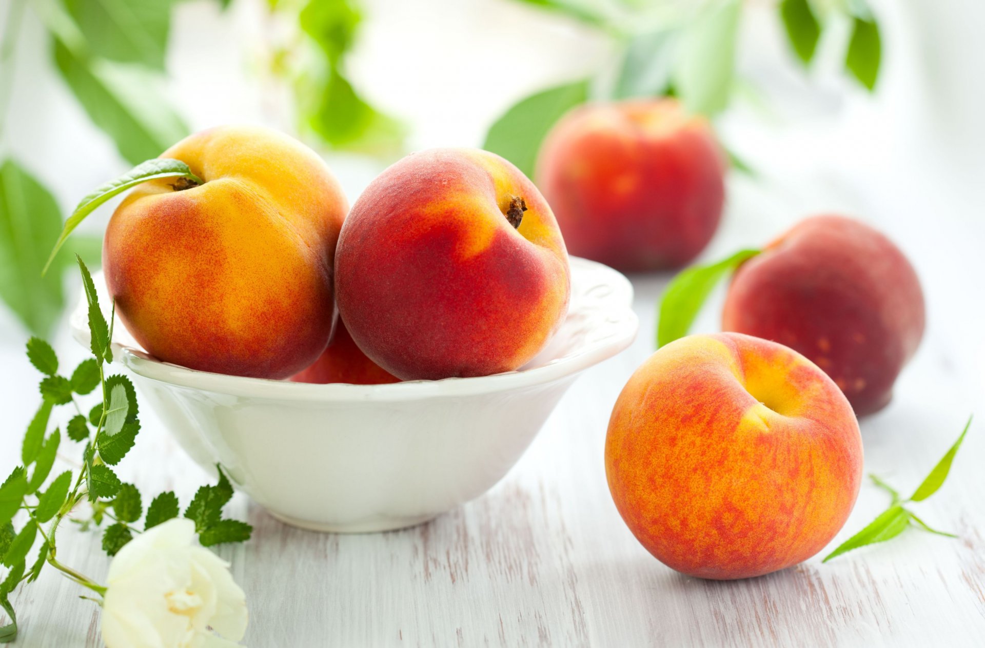 food fruits peach peaches nectarine leaves background wallpaper widescreen full screen hd wallpaper