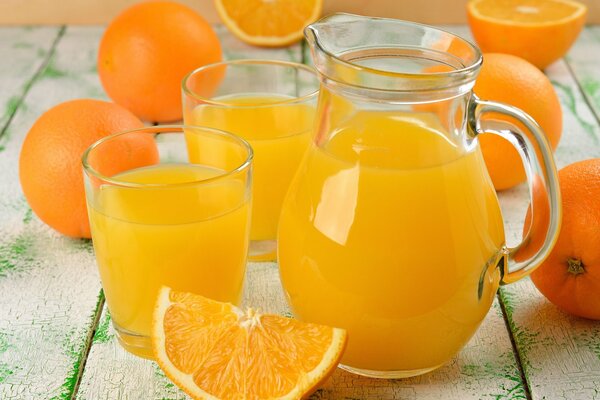 Orange juice in a transparent jug