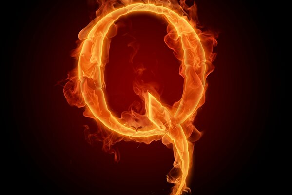 La lettera Q è in fiamme. Fiamma fuoco