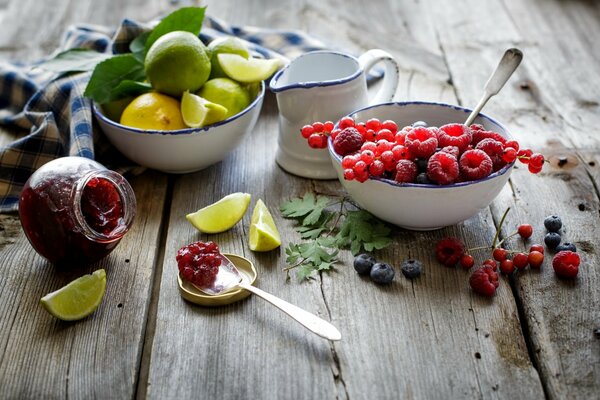 Assorted berry jam with lime