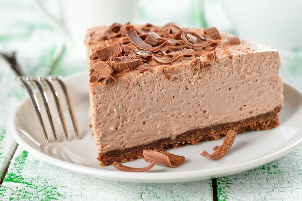 Chocolate cake on a white plate