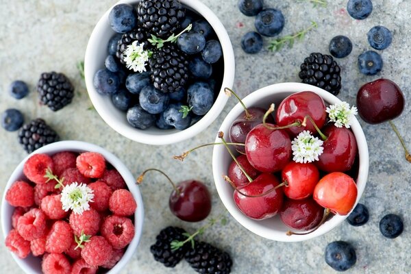 Summer dinner. Ripe berries