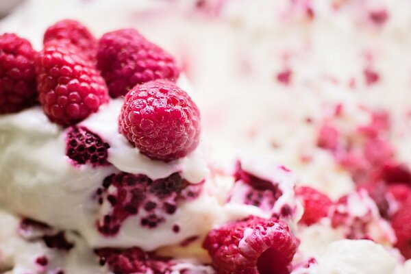 Ice cream with sweet raspberries