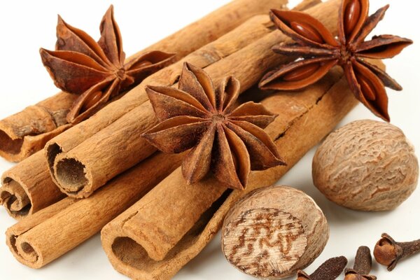 Oriental spices on a light background