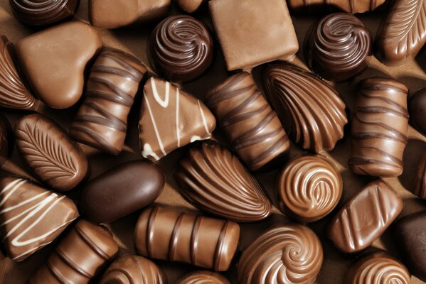 Assorted chocolates in glaze