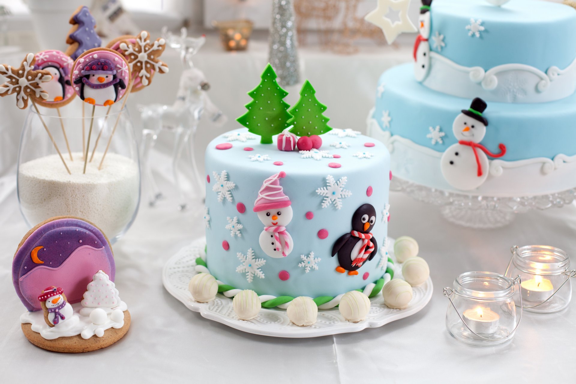 cakes candies figurines cookies new year dessert pastries sweets holidays candles table new year christma