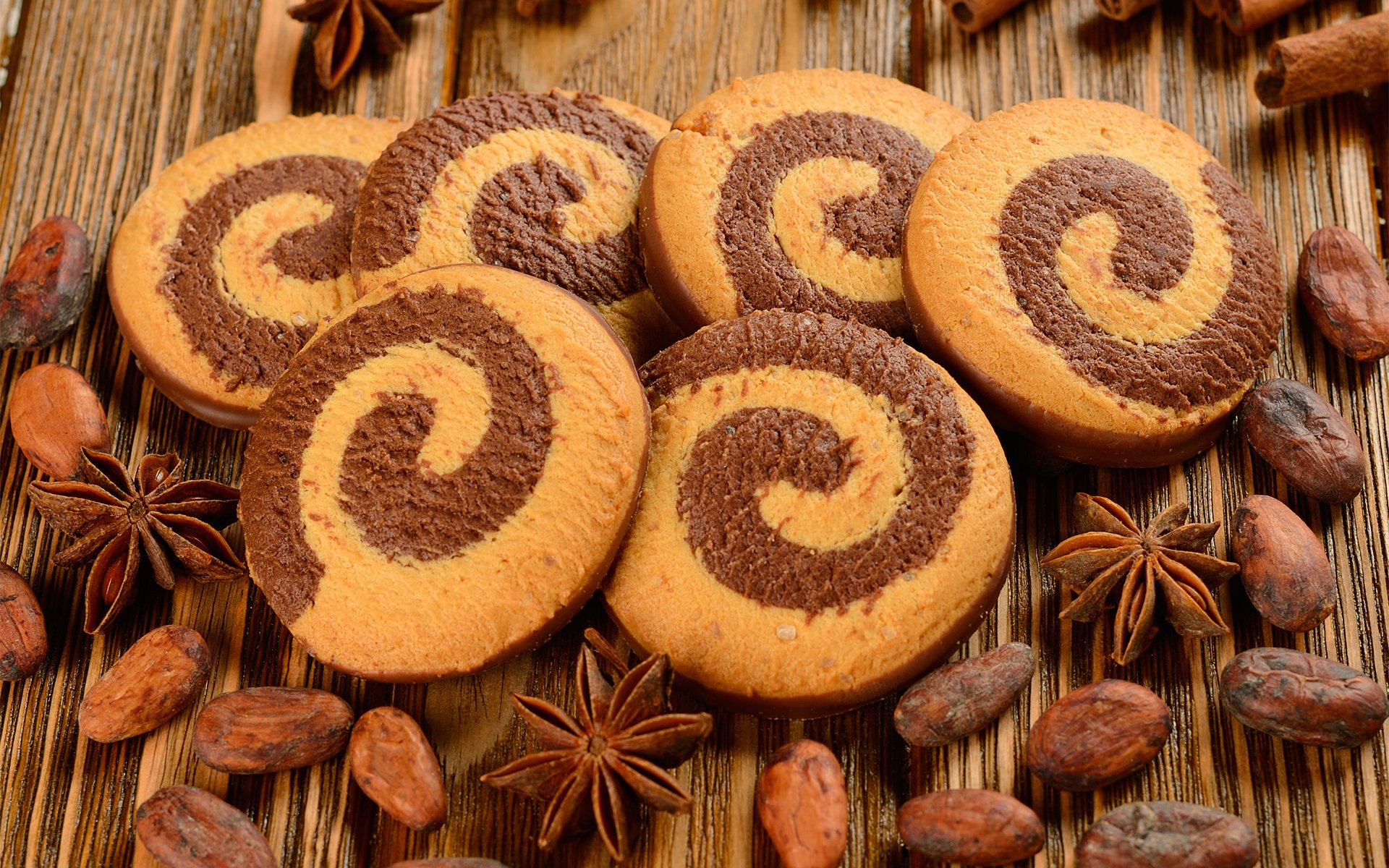 cookies spiral grain cocoa beans cinnamon star anise anise