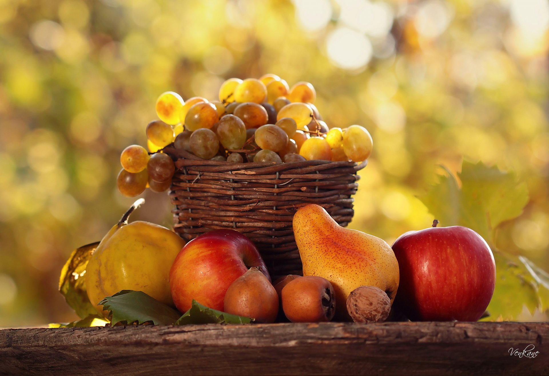 cibo frutta autunno regali natura cestino tavolo luce bokeh