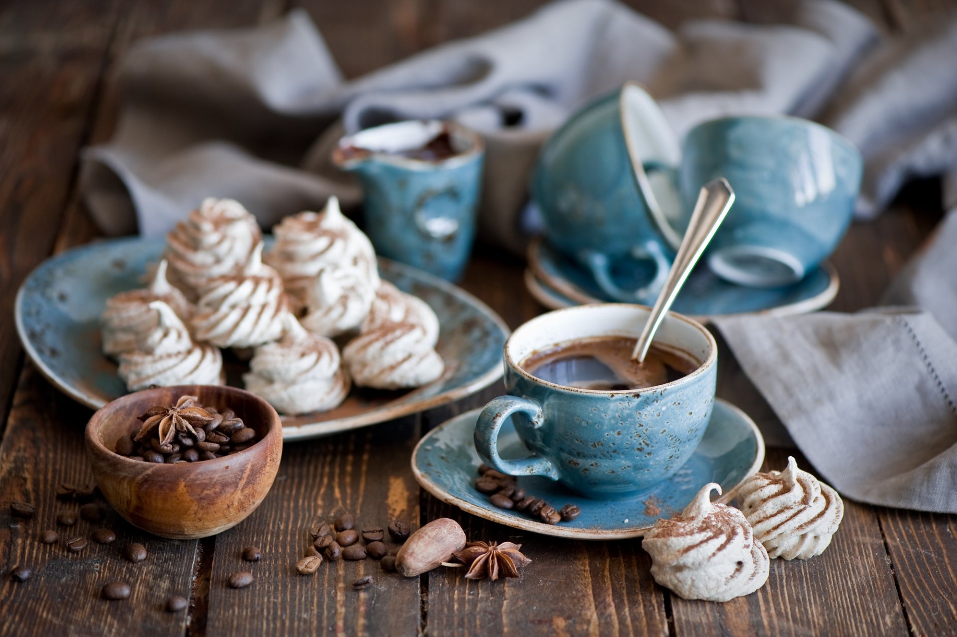 coffee grain anise cups service blue sweet