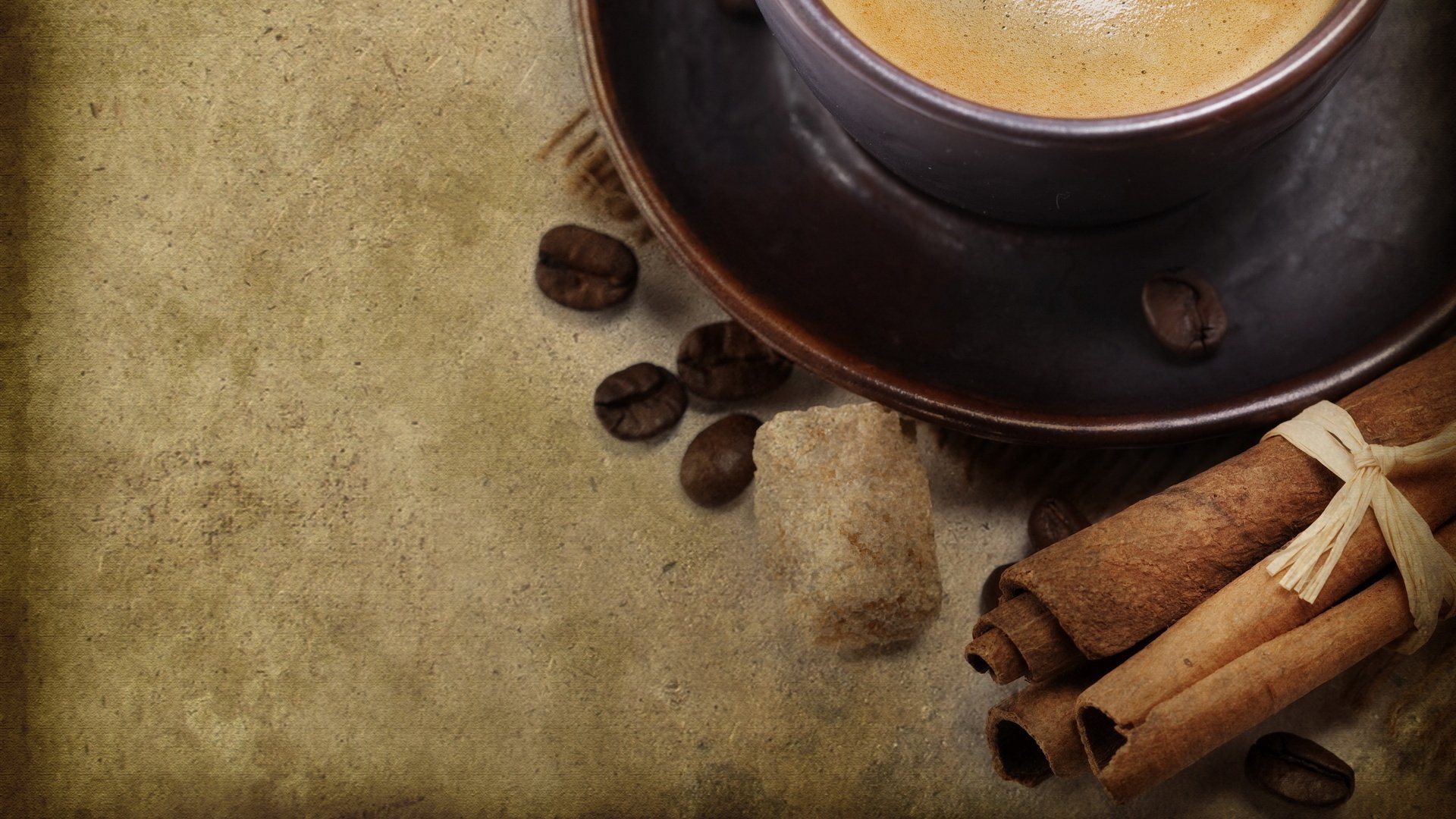 caffè tazza tazza piattino grano cannella zucchero sfondo