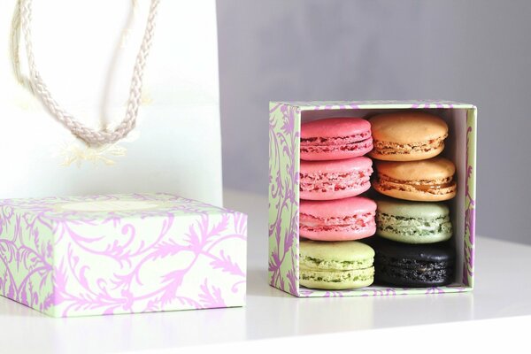 Macaron galletas en una Caja multicolor