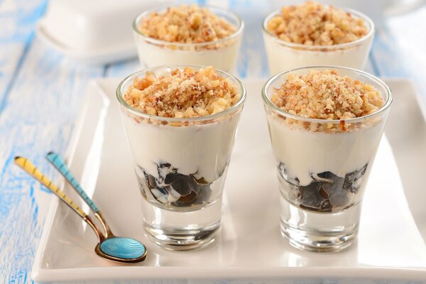 Dessert with cream and nuts