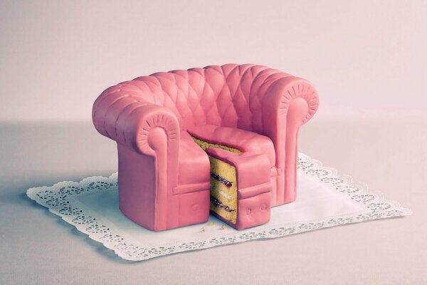 Pie pink sofa on a napkin