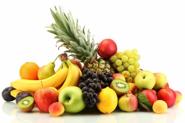 Different fruits/berries: pineapple, apples, peaches…