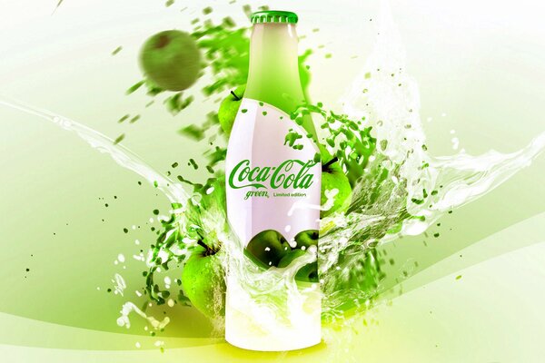 Botella verde de Coca cola de manzana