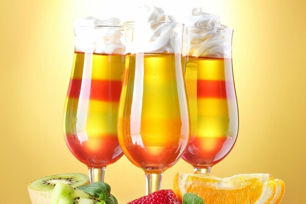 Bright cocktails with fruit and cream