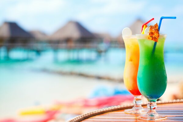 Beach cocktails on the background of the sea