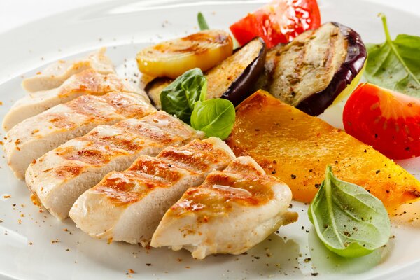 Close food photos. Chicken and vegetables