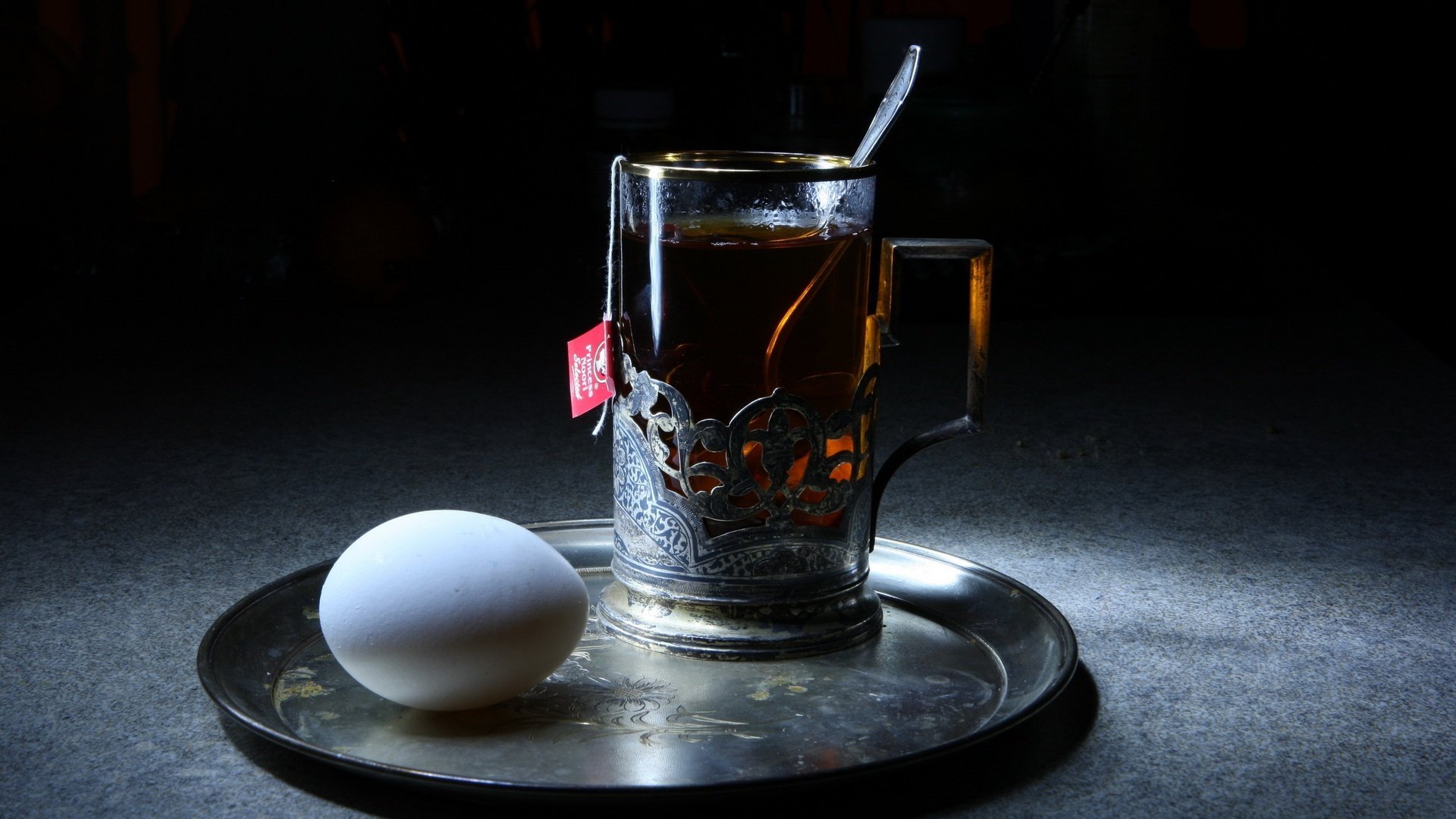 hintergrund glas tee teebeutel teebeutel löffel tablett ei essen becherhalter silber muster makro