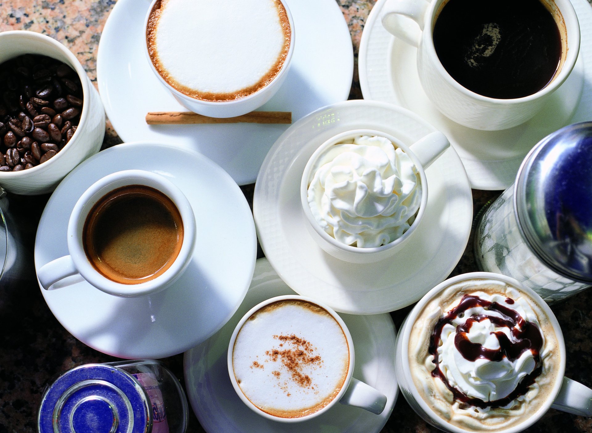 mugs saucers table beverages coffee cappuccino cream sugar