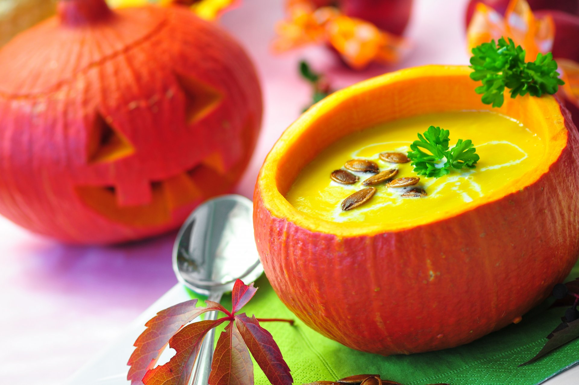 sopa calabaza perejil semillas vacaciones halloween