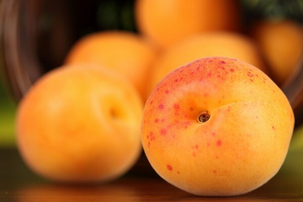 Orangefarbene Pfirsiche wurden aus dem Korb geschüttet