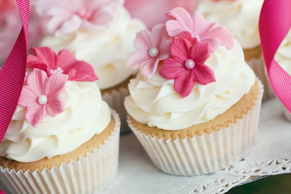 Sweet cupcakes with cream decoration