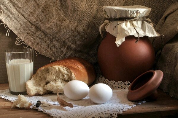 Homemade bread with eggs and milk