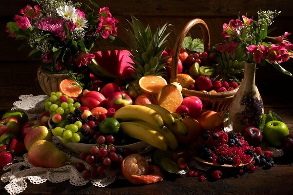 Корзина с фруктами ярких цветов