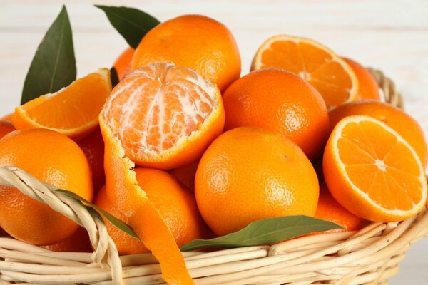 Citrus fruits are in the basket