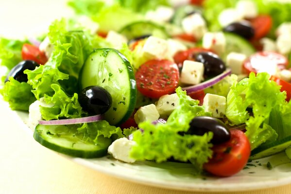 Greek salad of cucumbers and tomatoes