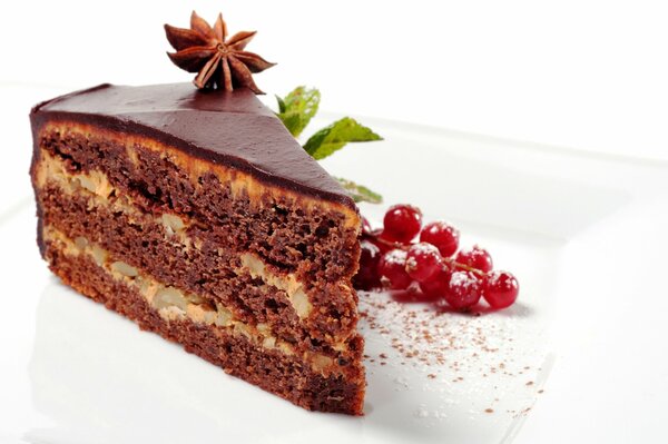 A piece of cake in chocolate glaze