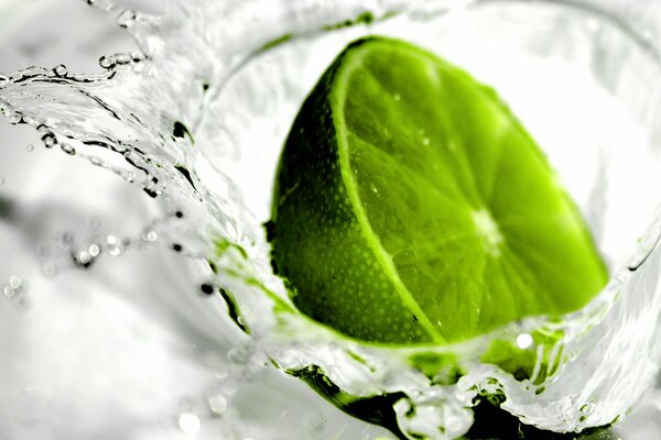 Lime slice, water drops