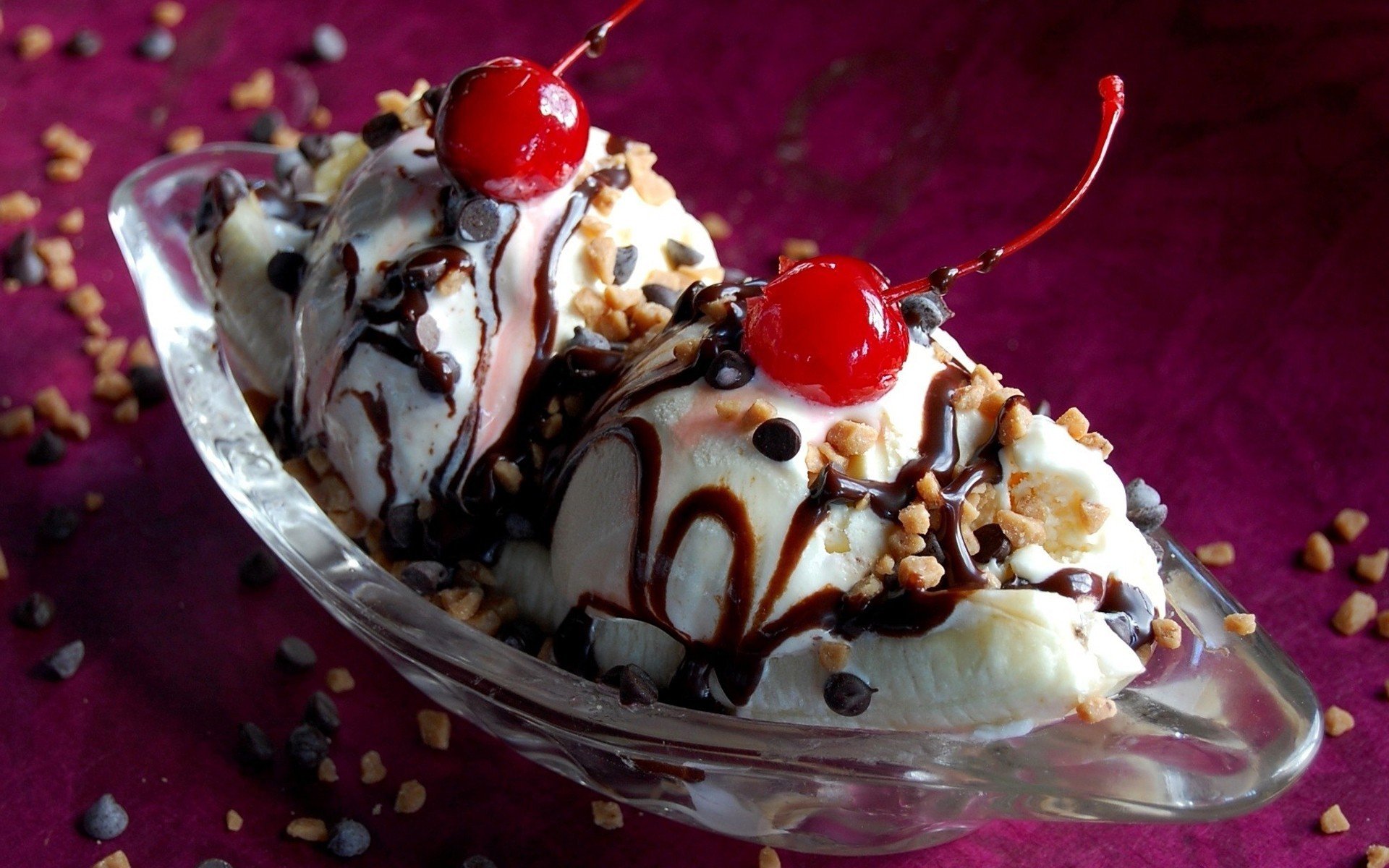 essen süß kuchen eis schokolade kirschen nüsse lecker