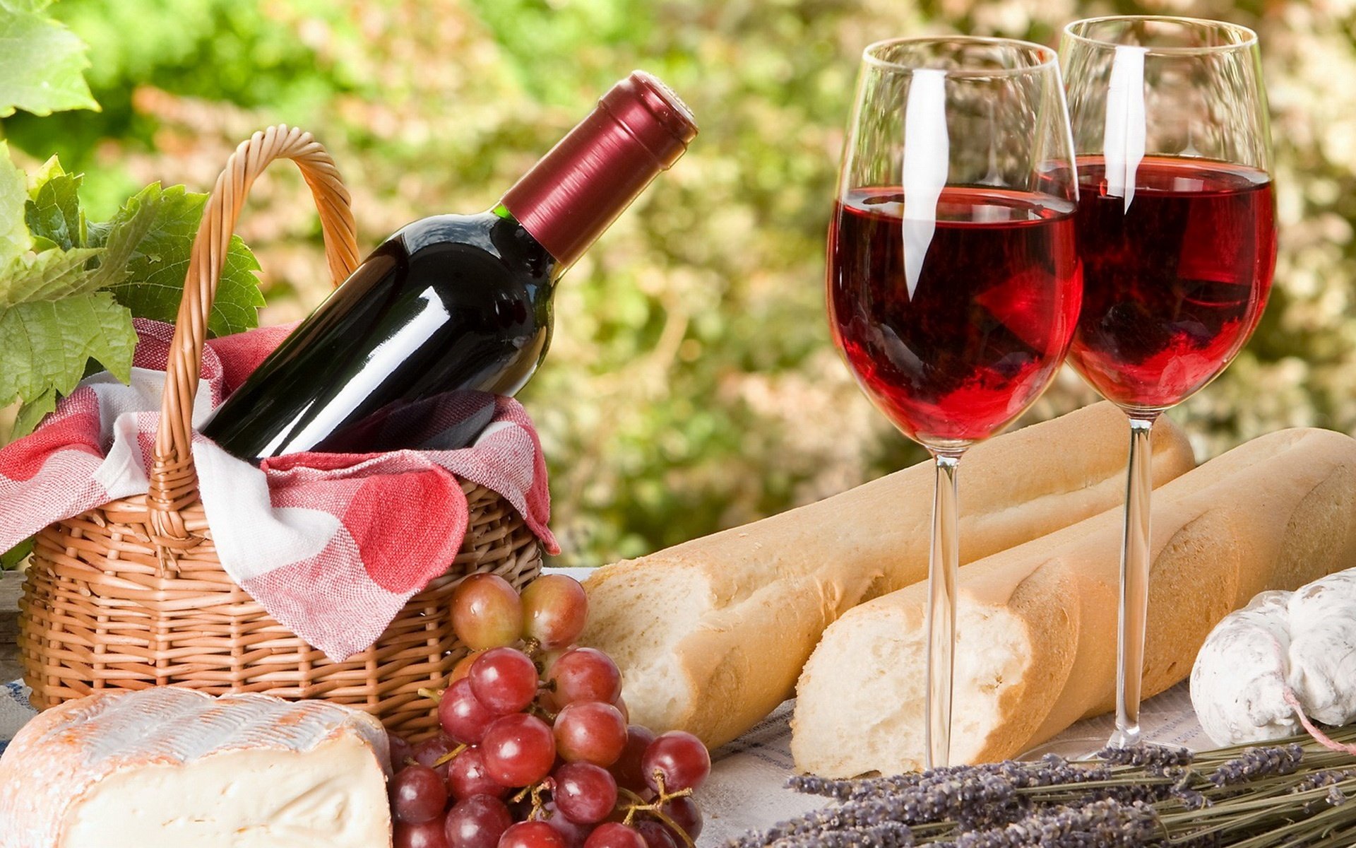vino uva formaggio pane bicchieri picnic francia