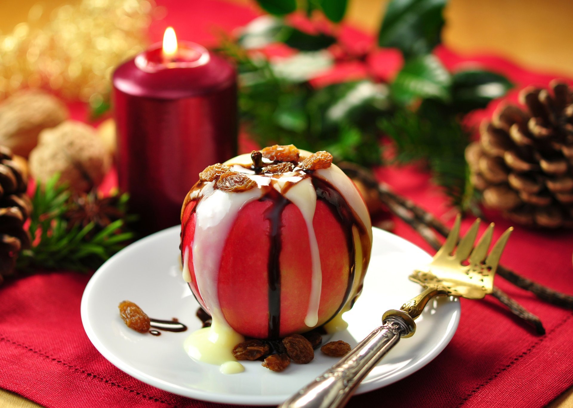 apple dessert split hiver collations pomme dessert nouveau année chocolat vanille raisins secs bonbons