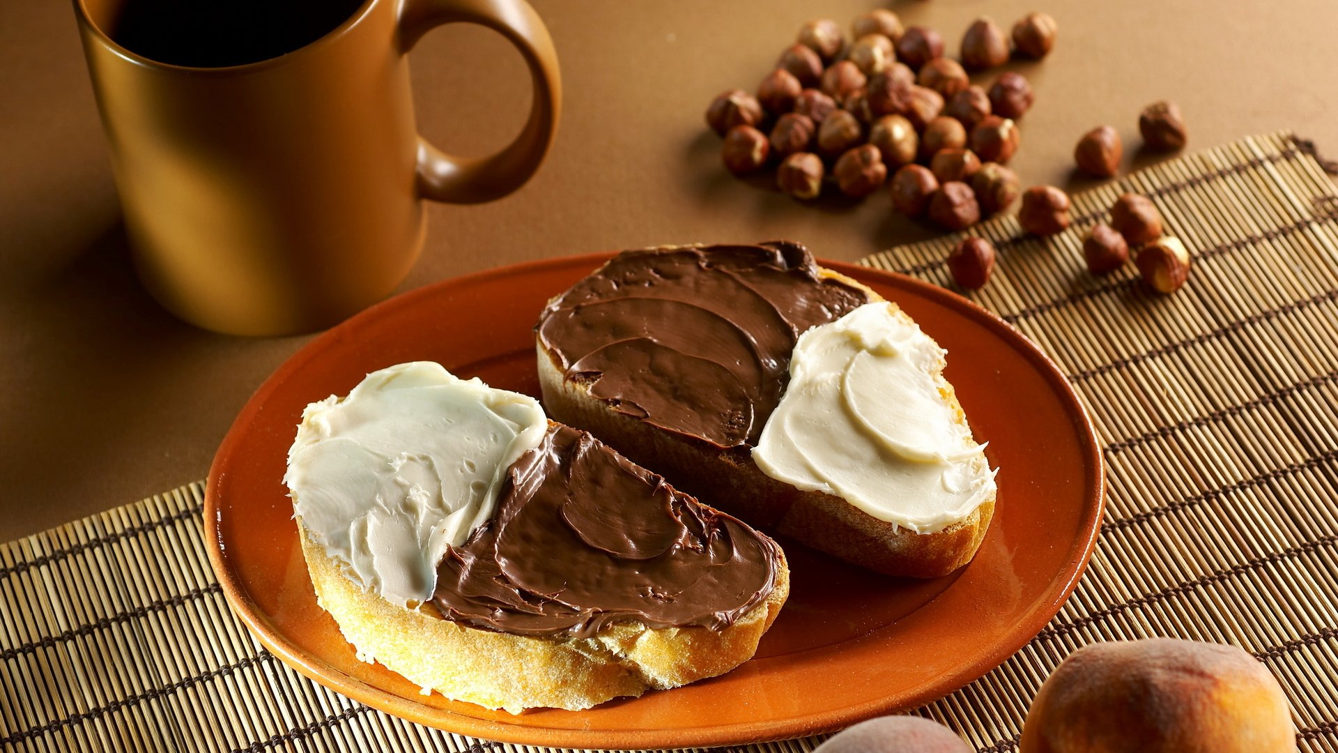 food bread cream chocolate plate nuts cup food plates nuts 1920x1080