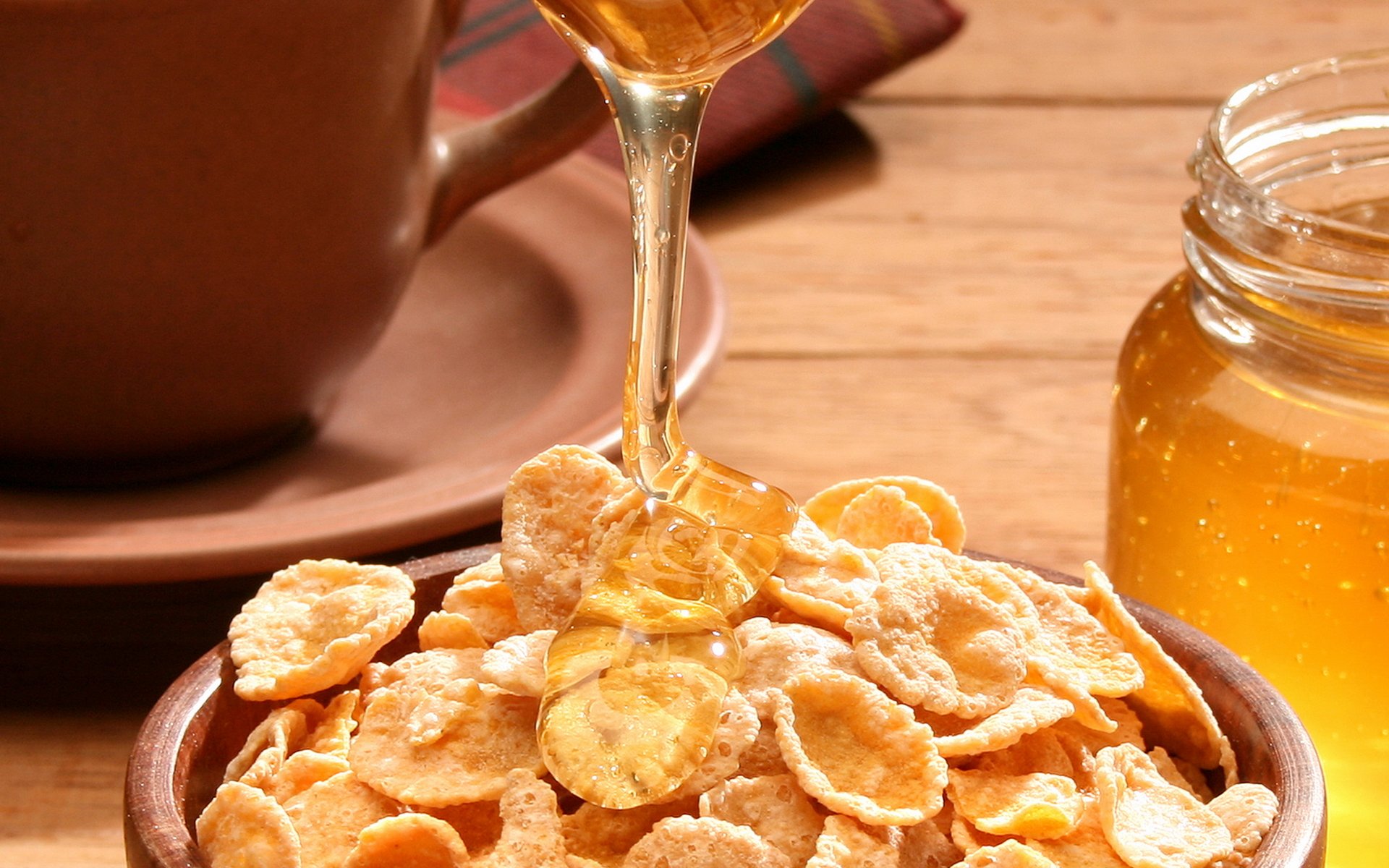 comida dulce cereales miel tarro plato desayuno ligero