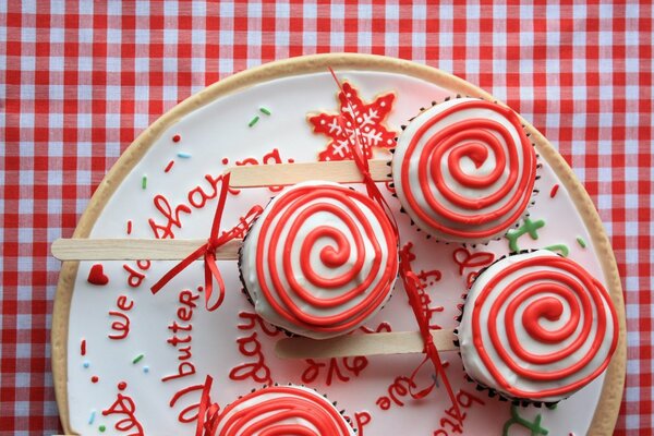 Christmas candies with a bright red spiral pattern