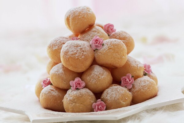 Ciambelle con zucchero a velo e rosette