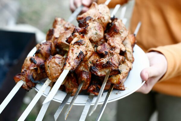 Lots of delicious kebabs on skewers